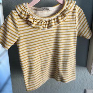 Ribbed, striped, ruffled collar girl's t-shirt